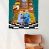 Picture frame mockup hanging above a classic wooden chair 2