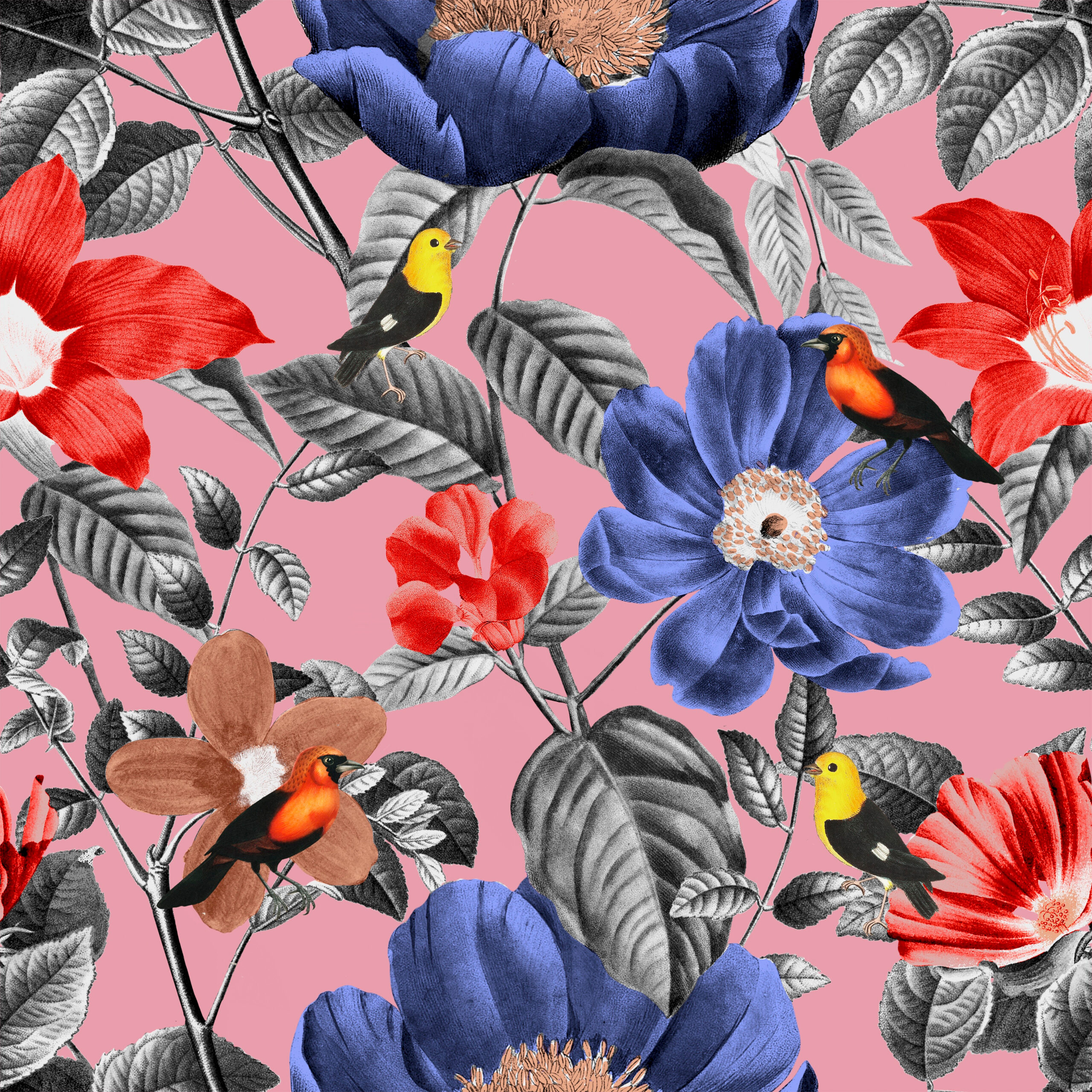 Blue and Red Flowers - Wallpaper 1