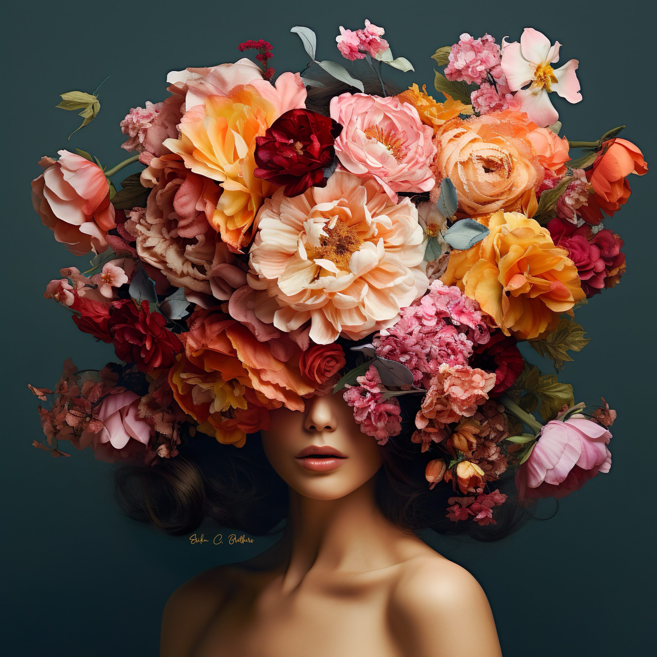 Apricot Candy Flower Head - AI Art 1
