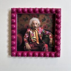 Albert Einstein Portrait on wooden painted Bobbin Bobble frame 1